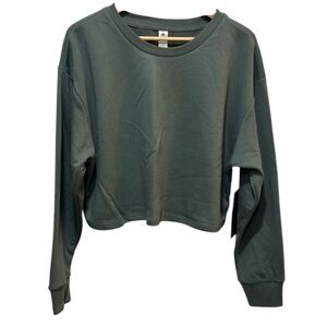90 Degree by Reflex Womens Dark Sage Crop Sweater Activewear Athletic